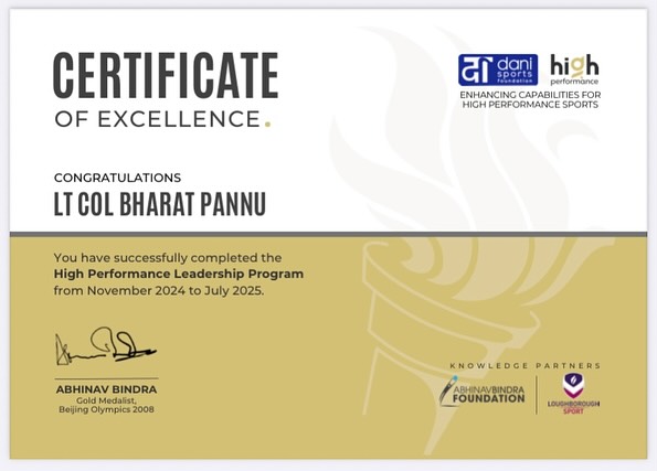 Certificate of Excellence — Abhinav Bindra Foundation High Performance Leadership Program
