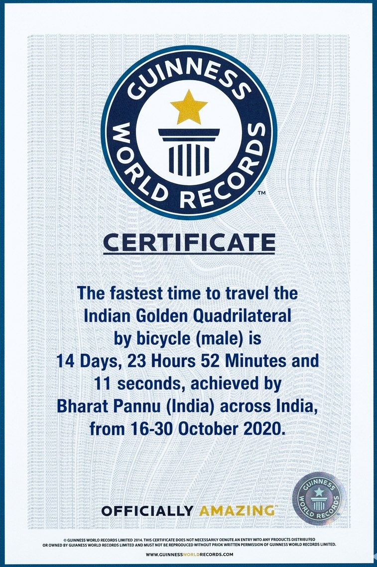 Guinness World Record certificate — Golden Quadrilateral