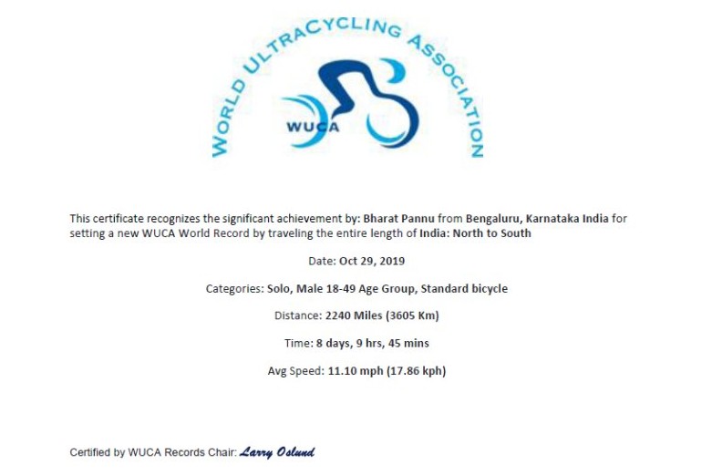 WUCA Record — Kashmir to Kanyakumari