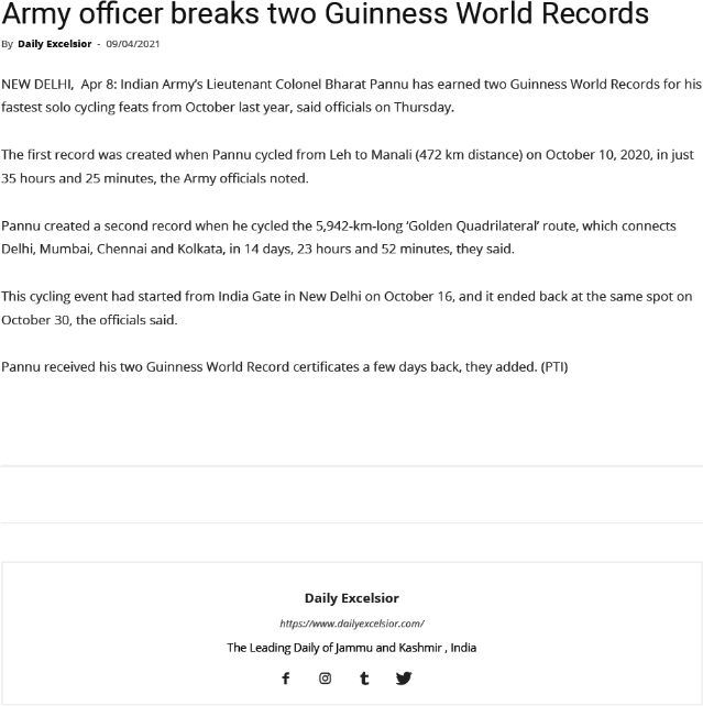Army officer breaks two Guinness World Records