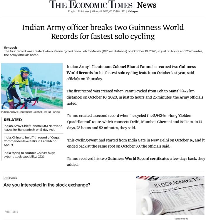The Economic Times — fastest solo cycling records