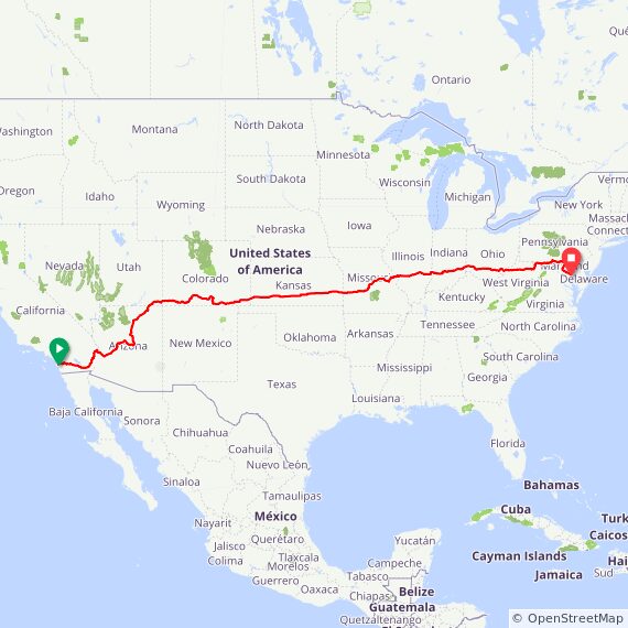 Race Across America 2019 route map