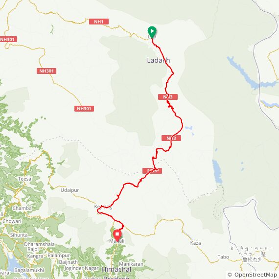 Leh–Manali Expedition 2020 route map