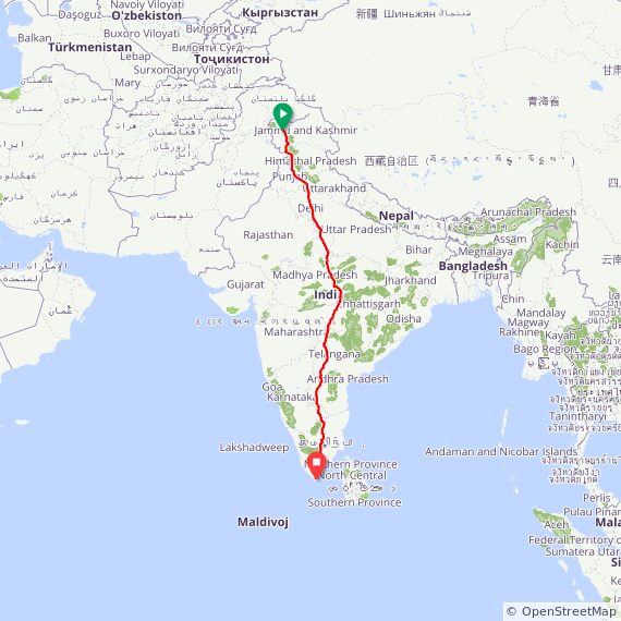 Kashmir to Kanyakumari Expedition route map