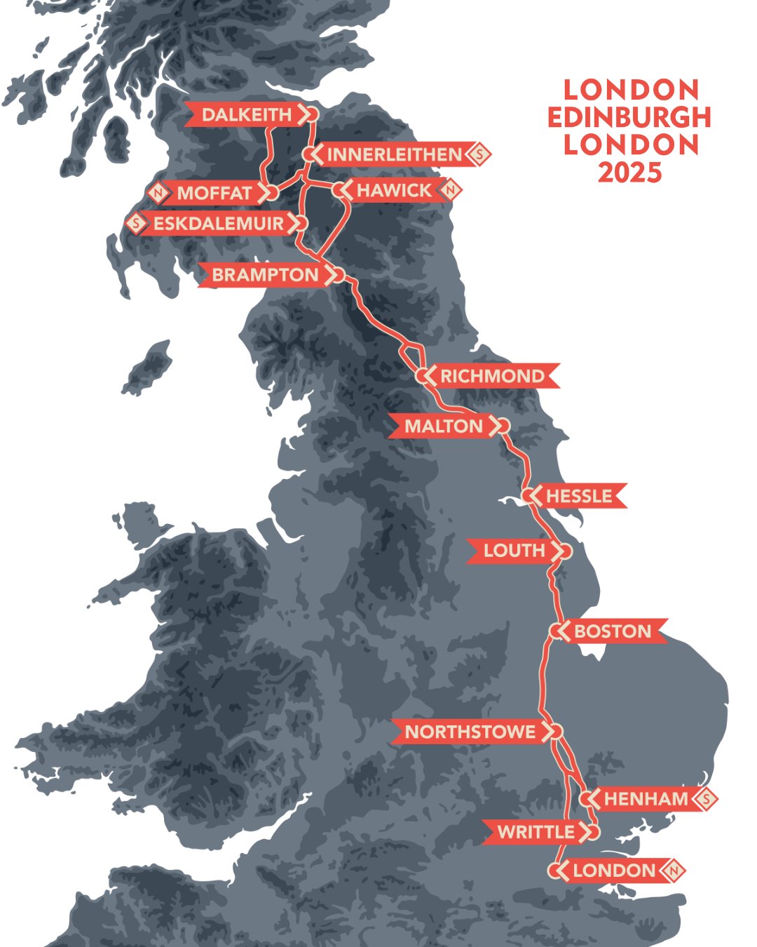 LEL 2025 official route map — London to Edinburgh and back